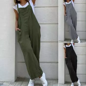 Женский комбинезон свободного покроя с плечевым ремнем, однотонный женский комбинезон на бретельках, мешковатый комбинезон для повседневной носки L зелёный