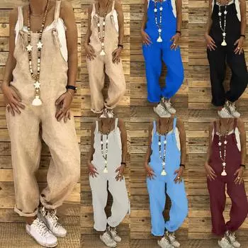 Женский комбинезон, свободные повседневные льняные хлопковые брюки большого размера на подтяжках