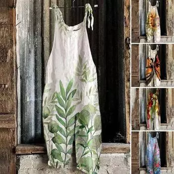 Женский комбинезон, свободный красочный мешковатый комбинезон с цветочным принтом, летний комбинезон, повседневная одежда A L
