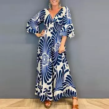 Женский комбинезон три четверти с рюшами и рукавами колоблок с высокой талией и широкими штанинами с V-образным вырезом в стиле пэчворк плюс размер XL чёрный