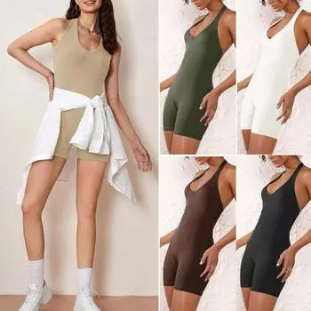 Женский комбинезон, женский тонкий однотонный комбинезон, шорты, женские повседневные брюки с короткими рукавами, костюм-футляр S чёрный