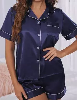 Женский комфортный однотонный пижамный комплект больших размеров M синий