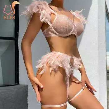 Женский комплект эротического нижнего белья, комплект из 4 предметов, ажурное кружево, женская одежда, сексуальное кружевное нижнее белье, комплекты бюстгальтеров для женщин S чёрный