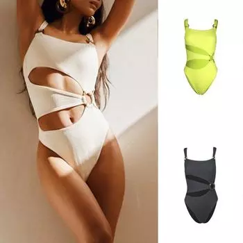 Женский комплект бикини, цельный купальник, цельный купальник для женщин, пляжная одежда L чёрный