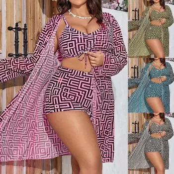 Женский комплект бикини из 3 предметов, большой размер 5xl, женский купальник с эффектом пуш-ап, новинка 2025 года, женский купальник, боди, сексуальные женские купальные костюмы 0XL чёрный