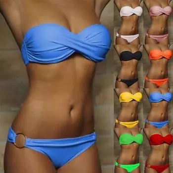 Женский комплект бикини из двух частей, мягкий бюстгальтер, бикини Trikin Bottom, пляжный купальник, купальник L чёрный