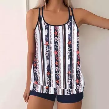 Женский комплект бикини с цветочным принтом, танкини, сексуальный купальник, купальник с эффектом пуш-ап, двухсекционный купальник, топ с принтом, купальники XS темно-синий