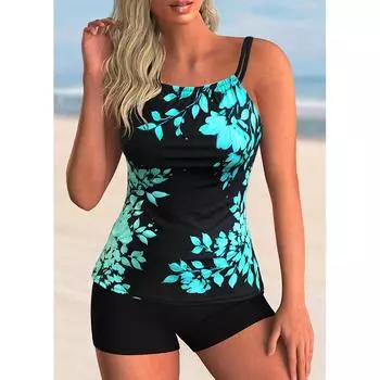 Женский комплект бикини с принтом, купальник с высокой талией, комплект из двух предметов, женский летний купальный костюм с эффектом пуш-ап S синий