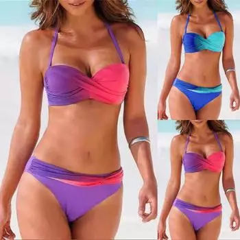 Женский комплект бикини с принтом, купальник из двух частей, купальники для женщин, пляжная одежда XXL синий