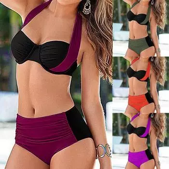 Женский комплект бикини с высокой талией и мягкой подкладкой, купальник, купальный костюм, купальники