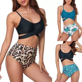 Женский комплект бикини с высокой талией, разделенный купальник, купальник с жестким запахом M зелёный