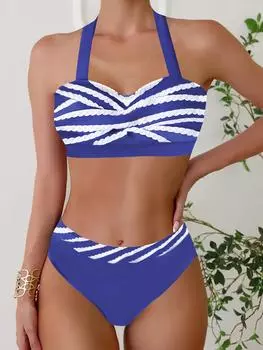 Женский комплект бикини, сексуальный купальник, купальник из двух частей, купальные костюмы, боди, пляжная одежда, купальные комплекты больших размеров XS синий