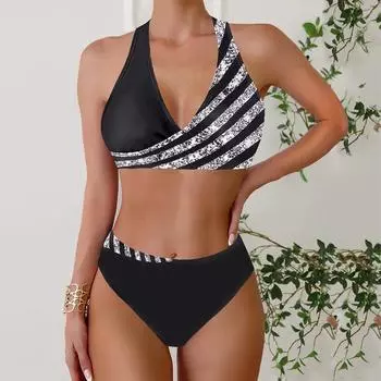 Женский комплект бикини, сексуальный купальник, купальник из двух частей, купальные костюмы, боди, пляжная одежда, купальные комплекты больших размеров XS чёрный