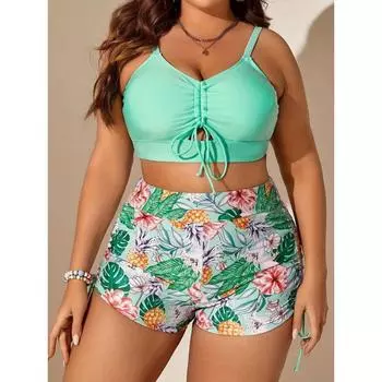 Женский комплект бикини Vacay, бюстгальтер больших размеров с завязками спереди и завязками по бокам, купальник-боксеры с высокой талией и коротким нижним краем, комплект из 2 предметов 0XL(12)