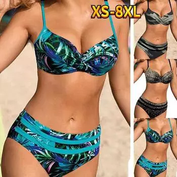 Женский комплект бикини Женский комплект бикини Летние купальники из двух частей Пляжная одежда One Piece Плюс размер 3XL армия зеленый