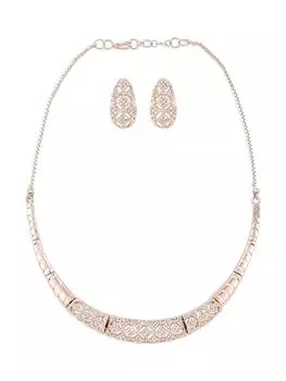 Женский комплект блестящего ожерелья и серег из розового золота с кубическим цирконием-ZPFK15274