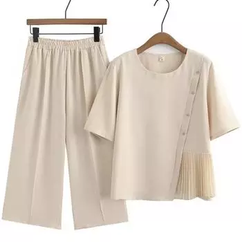 Женский комплект больших размеров, летняя модная шифоновая футболка с короткими рукавами и брюки, оверсайз, изогнутая одежда XXXXXL синий