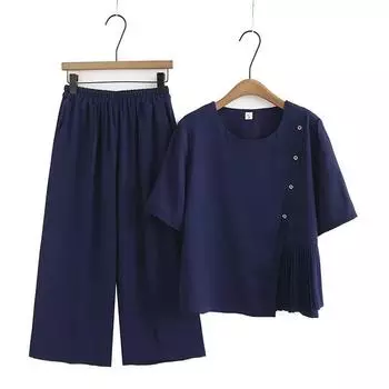 Женский комплект больших размеров, летняя модная шифоновая футболка с короткими рукавами и брюки