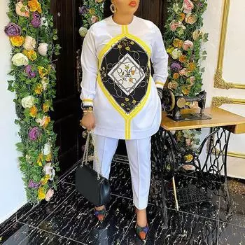 Женский комплект брюк свободного кроя больших размеров с круглым вырезом и длинным рукавом с цветочным принтом L ярко-розовый