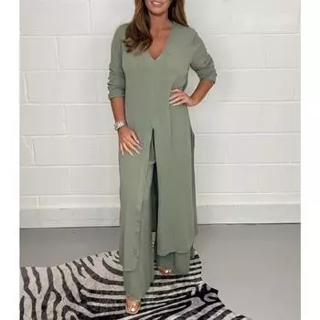 Женский комплект Длинные удобные повседневные топы Длинные брюки Комплект из двух предметов 2XL чёрный