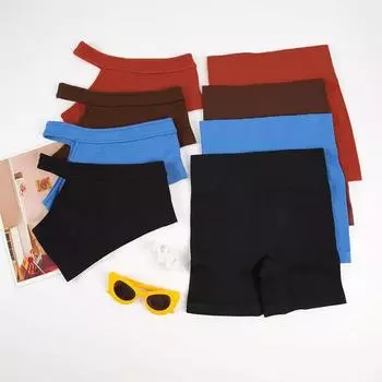 Женский комплект для йоги, бесшовный фитнес-наряд в рубчик, эластичный спортивный костюм, бюстгальтер с косыми плечами без подушечек с велосипедными шортами L коричневый