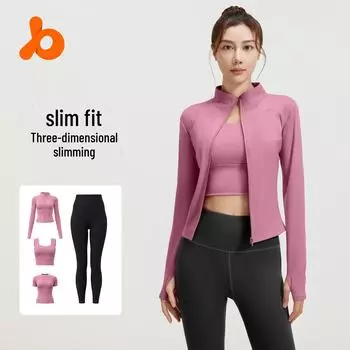 Женский комплект для йоги и фитнеса Juyitang из 4 предметов: Брюки персикового цвета, куртка для бега, обтягивающая спортивная одежда M