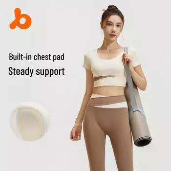 Женский комплект для йоги Juyitang весна/лето, сочетающийся по цвету: Топ с коротким рукавом и брюки с высокой талией для бега и фитнеса XL