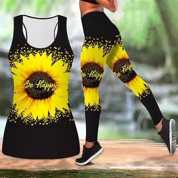 Женский комплект для йоги с принтом подсолнухов Sunshine, модные леггинсы для тренировок, фитнеса, спорта, повседневные штаны для йоги XS оранжевый