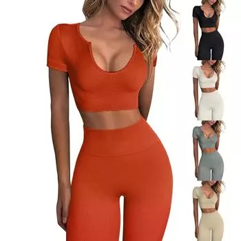 Женский комплект для тренировок, комплект из 2 предметов, бесшовный короткий жилет, шорты с высокой талией, одежда для йоги L серый