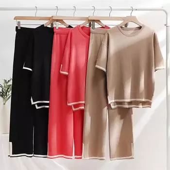 Женский комплект домашней одежды из 2 предметов, вязаные шорты, брюки, одинаковый комплект, женское новое поступление, спортивный костюм, трикотажные комплекты с шортами из двух предметов для женщин L чёрный