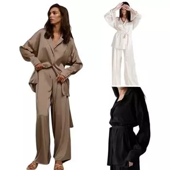 Женский комплект домашней одежды, ночная рубашка, свободные удобные брюки, повседневная женская пижама из искусственного шелка S