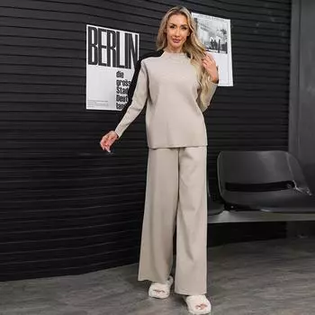 Женский комплект из 2-х предметов: свитер, свободный трикотажный свитер с цветными блоками, топ, широкие брюки, комплекты для отдыха, осенне-зимняя дорожная одежда, спортивный костюм для женщин S серый