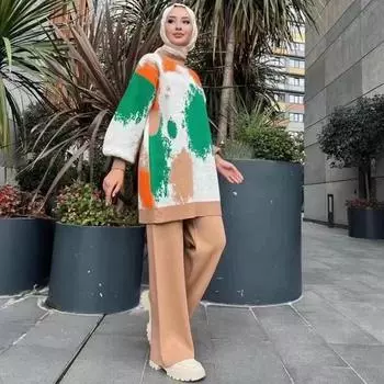 Женский комплект из 2-х предметов свитера, свободный трикотажный свитер с длинным рукавом и широкие брюки, комплекты для отдыха, осенне-зимняя одежда, спортивный костюм для женщин S белый