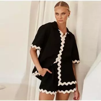 Женский комплект из 2 предметов, элегантная модная однобортная свободная рубашка на пуговицах, топ и шорты с эластичной талией, костюмы для женщин, повседневные, для поездок на работу, в стиле Харадзюку M белый