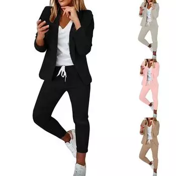 Женский комплект из 2 предметов, элегантная приталенная куртка, формальные офисные брюки, пальто с лацканами M хаки