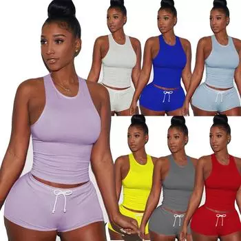 Женский комплект из 2 предметов без рукавов, повседневные короткие брюки, повседневная спортивная одежда M