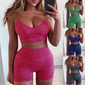 Женский комплект из 2 предметов без рукавов, повседневные короткие брюки, повседневная спортивная одежда M серый