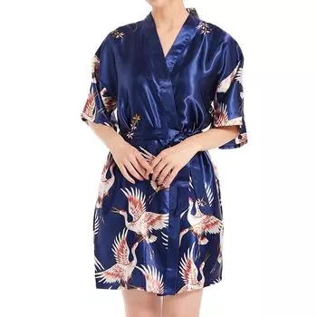 Женский комплект из 2 предметов халата, ночная рубашка, сексуальная ночная рубашка, атласный пижамный комплект, ночная рубашка с принтом L