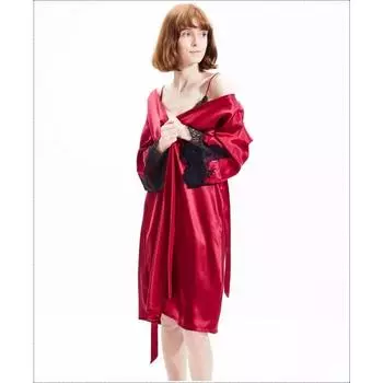 Женский комплект из 2 предметов: кимоно из шелка Mulberry, ночная рубашка и халат, пижама и халат из чистого шелка, кружевной комплект M