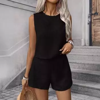 Женский комплект из 2 предметов: майка без рукавов с открытой спиной, широкие шорты, повседневный свободный костюм для отдыха S легкие хаки