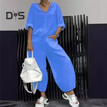 Женский комплект из 2 предметов: пальто, брюки, капюшон, молния, рукав до локтя, шнуровка, подол, широкие брюки, свободные карманы, зимний повседневный спортивный костюм M жёлтый