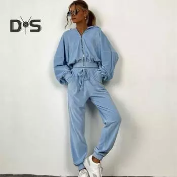 Женский комплект из 2 предметов: пальто, брюки, капюшон, застежка-молния, длинный рукав, короткий топ, эластичный подол и талия, карманы на щиколотках, брюки, зимний повседневный спортивный костюм XL розы красного