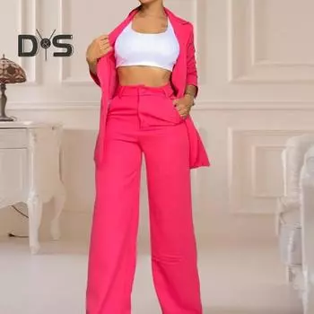 Женский комплект из 2 предметов: пальто и брюки, однобортный пиджак с отложным воротником и длинными рукавами, широкие прямые брюки с высокой талией, женское пальто для поездок на работу XL зелёный/жёлтый