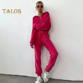 Женский комплект из 2 предметов: пальто, брюки, капюшон, застежка-молния, длинный рукав, короткий топ, эластичный подол и талия, карманы на щиколотках, брюки, зимний повседневный спортивный костюм XL зелёный