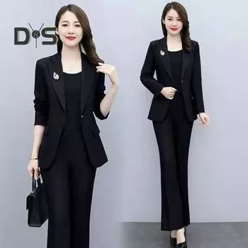 Женский комплект из 2 предметов: пальто и брюки, отложной воротник, длинные рукава, пиджак, облегающий крой, однотонные расклешенные брюки, повседневная одежда для поездок на работу и в офис M фиолетовый