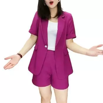 Женский комплект из 2 предметов: пиджак, повседневный пиджак с коротким рукавом и шорты, пиджак на одной пуговице, офисный рабочий комплект L розы красного