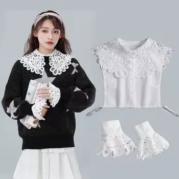 Женский комплект из 2 предметов с большим воротником-стойкой и накладным рукавом, комплект из ажурного кружева, съемная полурубашка с роговыми манжетами, дропшиппинг