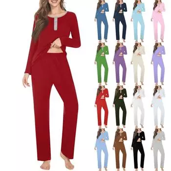 Женский комплект из 2 предметов с цветочным принтом, рубашка на пуговицах с длинными рукавами, широкие брюки-палаццо, одинаковые комплекты пижам L