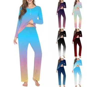 Женский комплект из 2 предметов с цветочным принтом, рубашка на пуговицах с длинными рукавами, широкие брюки-палаццо, одинаковые комплекты пижам L чёрный