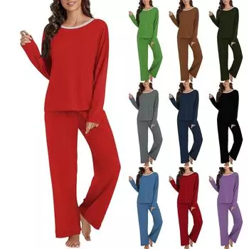 Женский комплект из 2 предметов с цветочным принтом, рубашка на пуговицах с длинными рукавами, широкие брюки-палаццо, одинаковые комплекты пижам L